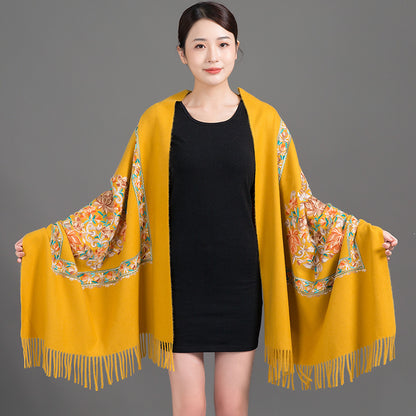 Women's Sunflower Embroidered Artificial Cashmere Ethnic Style Scarfs