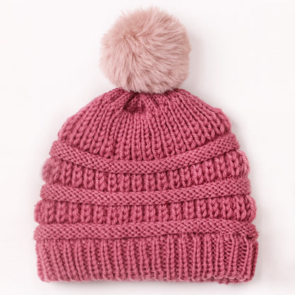 Children's Knitted Sleeve Fur Ball Warm Hat Kids' Headwear