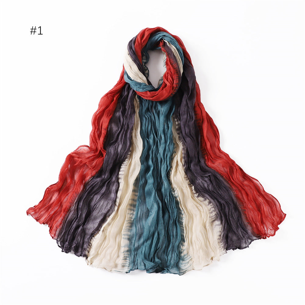 Voile Crumpled Hand Painted Rainbow Thin Scarfs