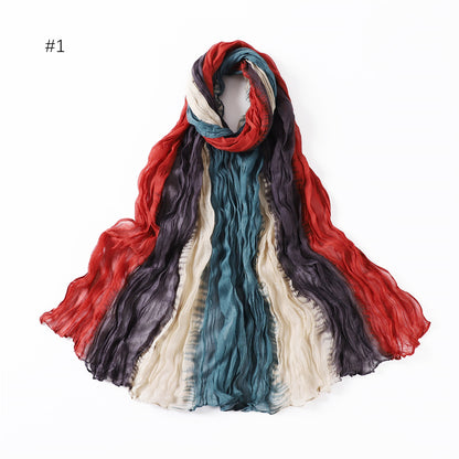 Voile Crumpled Hand Painted Rainbow Thin Scarfs