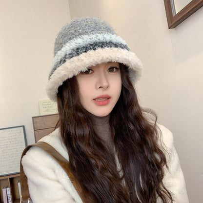 Women's Knitted Color Matching Bucket Hat Elegant Hats & Caps