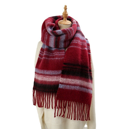 Striped Mohair Winter Warm Thick Color Scarfs