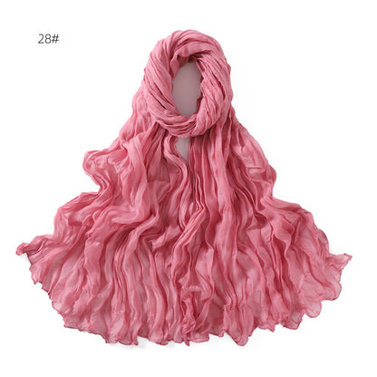 Women's Pure Color Voile Twist Wrinkle Cotton Linen Scarfs