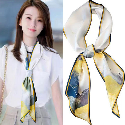 Thin Narrow Strip Imitated Silk Female Scarves