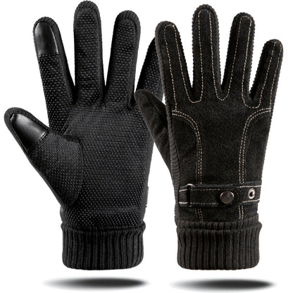 Men's Pigskin Material Riding Extra Thick Warm Gloves