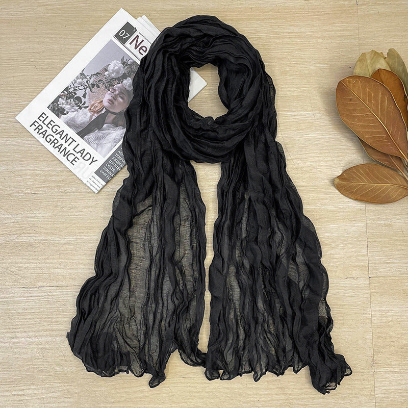 Women's Korean Style Artistic Vintage Crumpled Cotton Scarfs