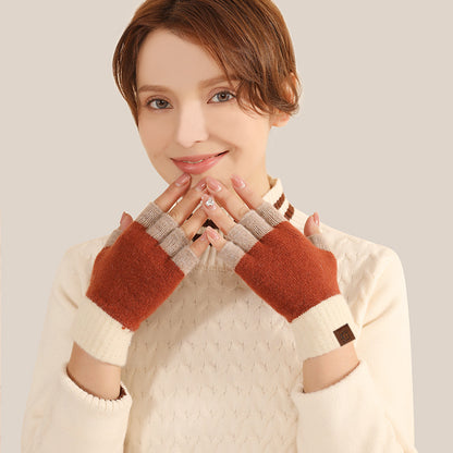 Knitted Half Finger Style Office Winter Gloves