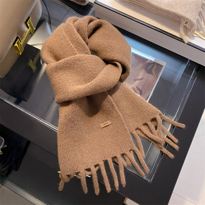 Pure Wool Female Winter High Sense Tassel Warm Scarfs