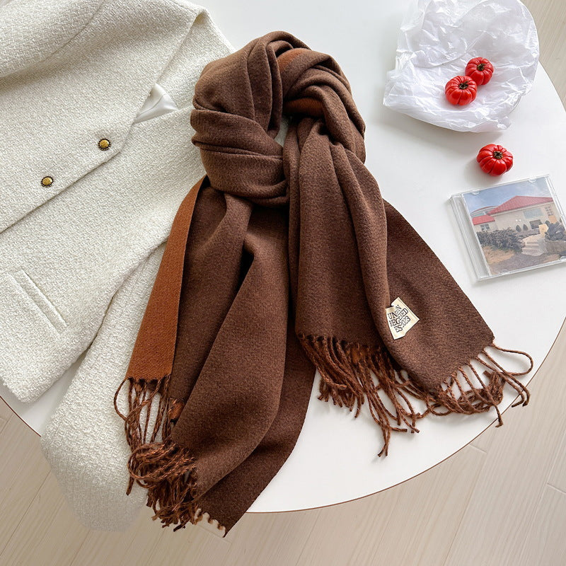 Women's Korean Double-sided Artificial Cashmere Pure Color Warm Scarfs