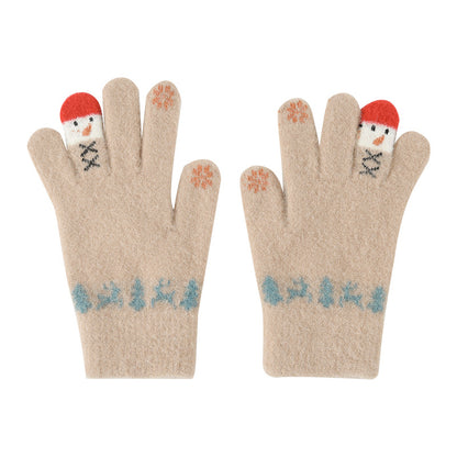 Women's Cute Little Bear Cartoon Thick Warm Touch Screen Gloves