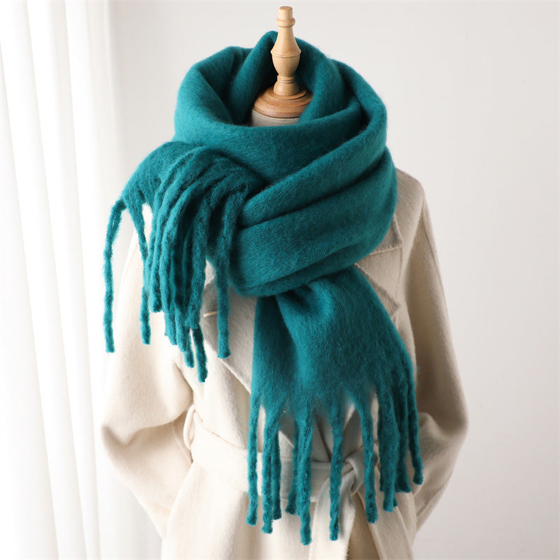 Women's & Men's Pure Color Winter Warm Lengthened Fringe Scarfs