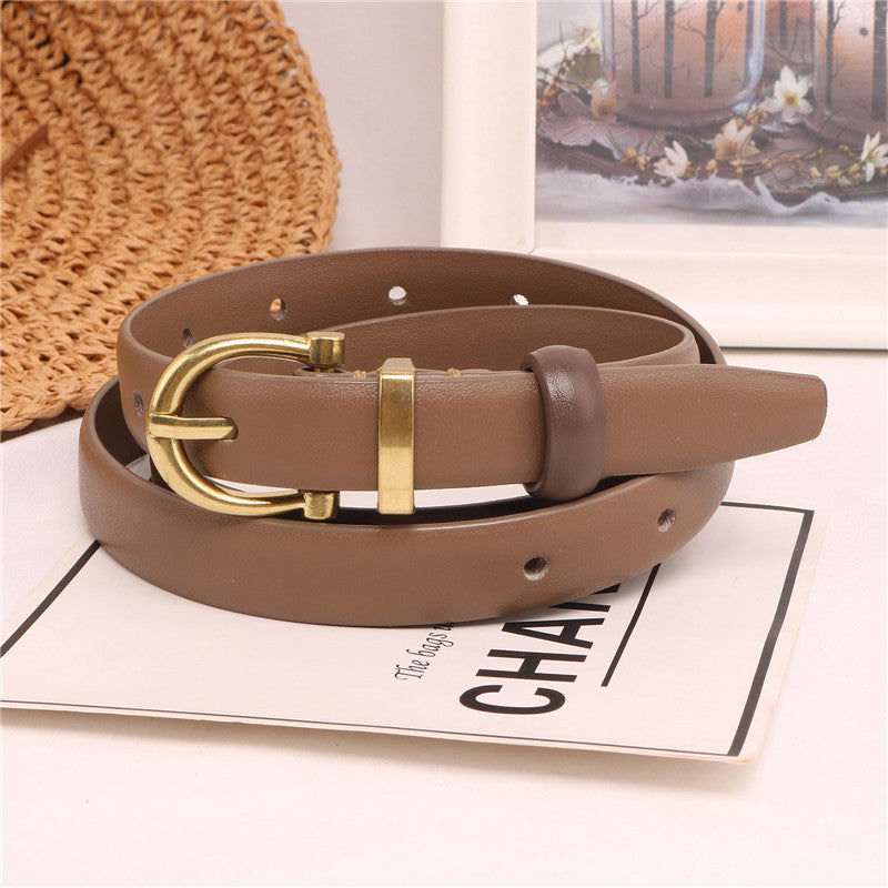 Women's Leather Fashionable Small Thin Female Brown Belts