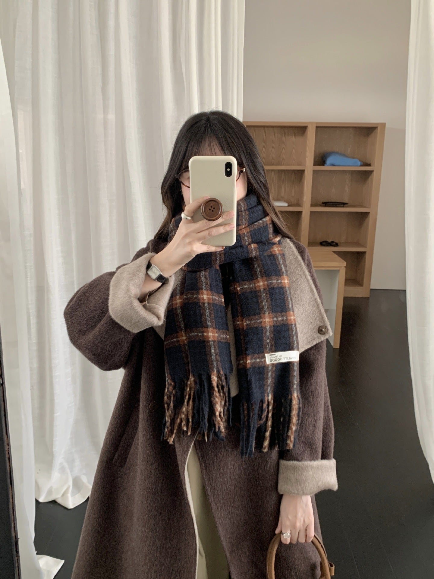 Women's Korean Style Plaid Winter Shawl Outer Scarfs