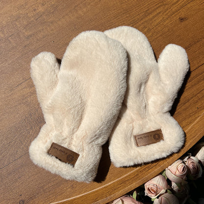 Winter Fleece-lined Imitation Rabbit Fur Mittens Plush Warm Gloves