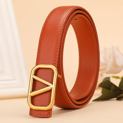 Women's Smooth Buckle Decorative Thin Bronze Live Belts