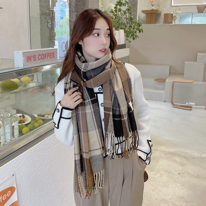 Women's Plaid Korean Style British Color Matching Cashmere Shawl Scarfs