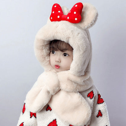 Children's Hat Korean Cute Earmuffs Bowknot Sleeve Integrated Kids' Headwear