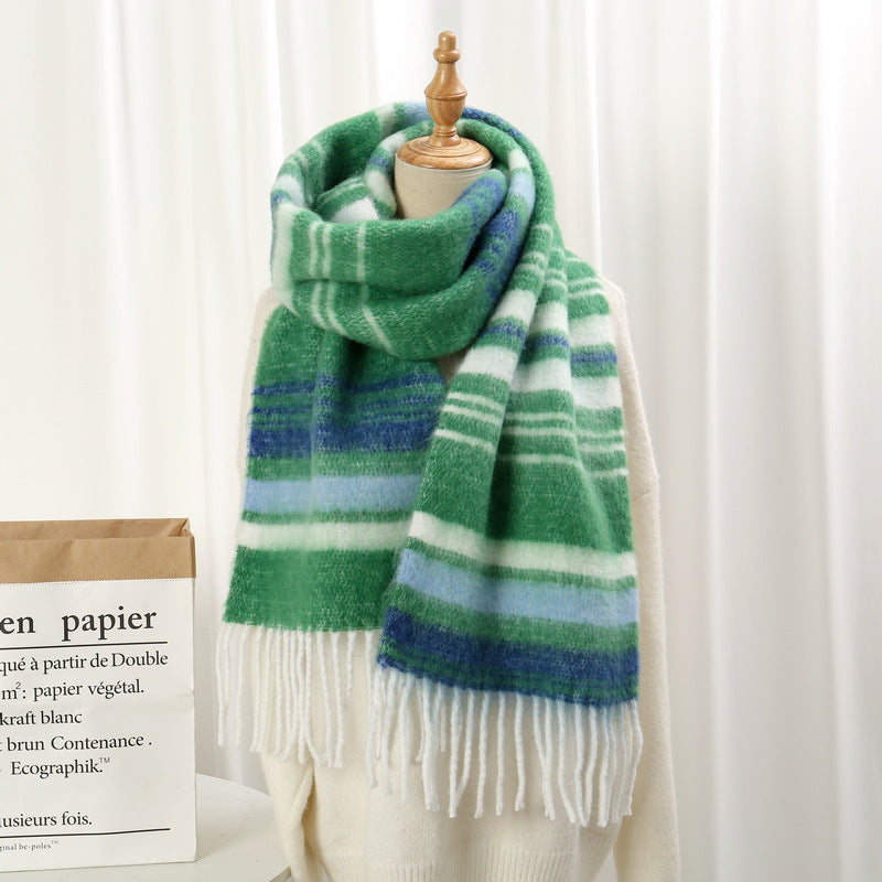 Striped Mohair Winter Warm Thick Color Scarfs