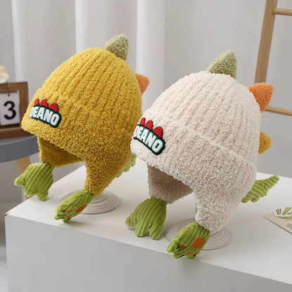 Children's Cartoon Dinosaur Plush Bonnet Thick Windproof Kids' Headwear