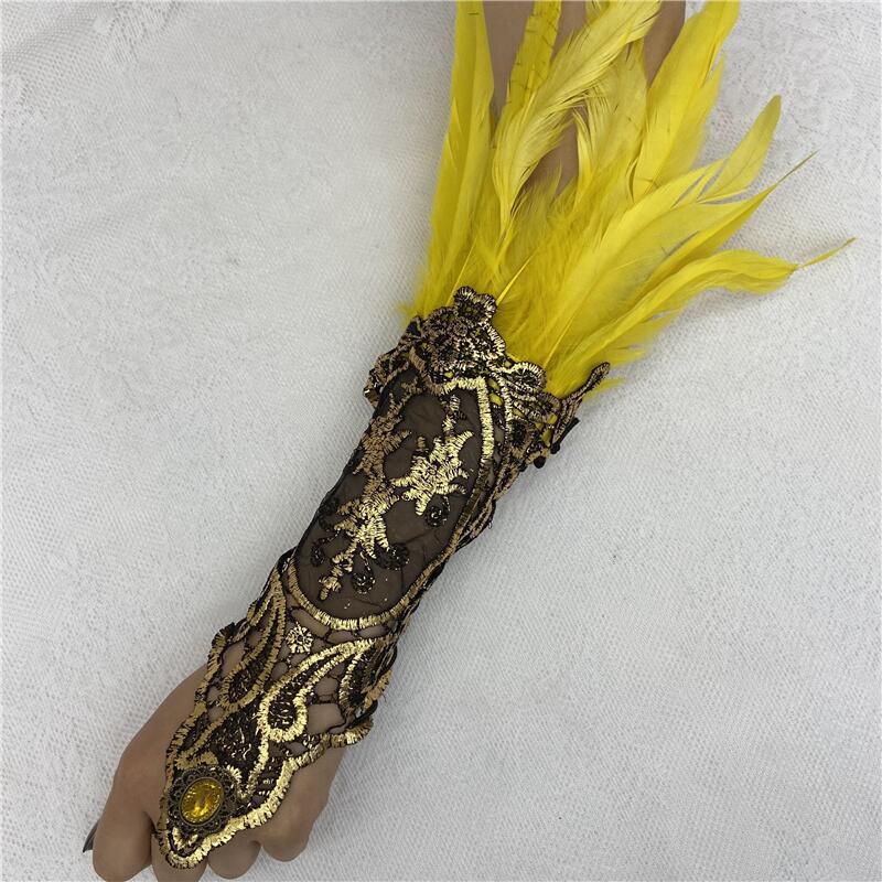 Halloween Feather Gothic Style Hollow Gold Gloves