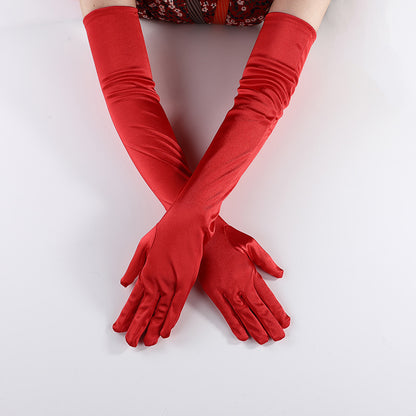 Women's Satin Stretch Halloween Sexy Dinner Show Gloves