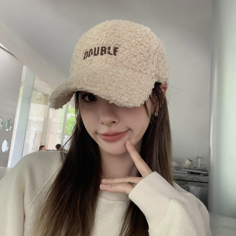 Women's Winter Hat Embroidered Letters Plush Baseball Fashion Veet Padded Hats & Caps