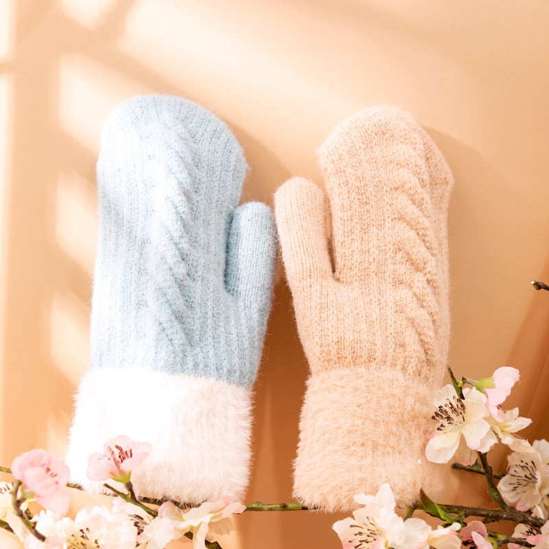 Women's Winter Fleece-lined Twist Knitted Warm Thickened Gloves