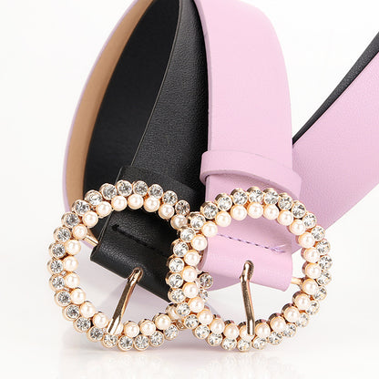 Women's Rhinestone Fashion Sweet Pearl Matching Dress Belts