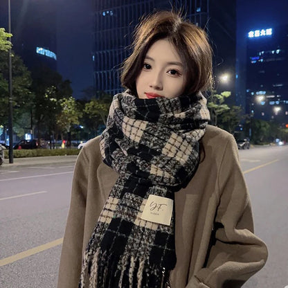 Women's Mohair Winter High-grade Plaid Artificial Cashmere Lovers Wild Warm Scarfs