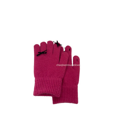 Bow Female Winter Sweet Warm Cute Touch Screen Knitting Gloves