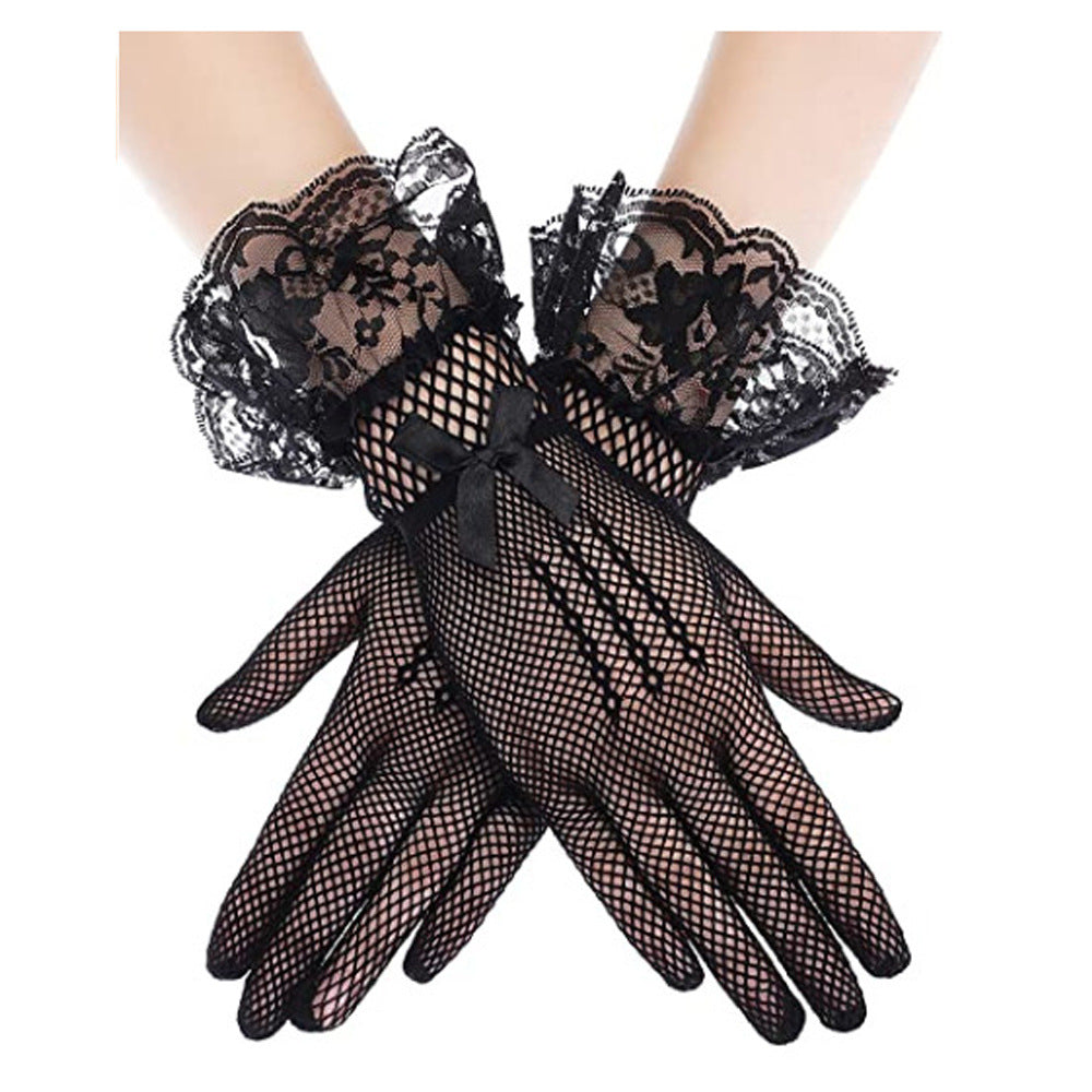 Women's Thin Sexy Mesh Black White Red Etiquette Wedding High Gloves