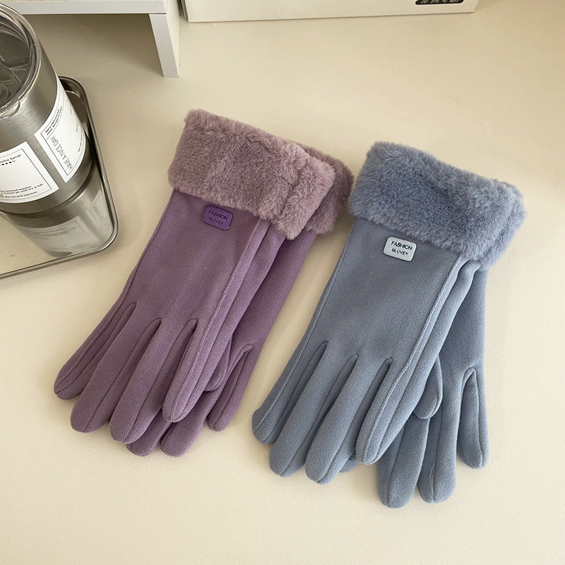 Women's Warm Thickened Cute Ladies Cycling Cold Protection Fleece-lined Five-finger Gloves