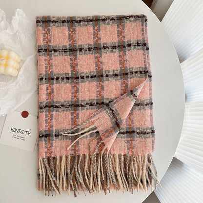 Women's Versatile Korean Style Cashmere Plaid Thickened Scarfs