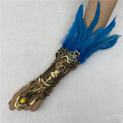 Halloween Feather Gothic Style Hollow Gold Gloves