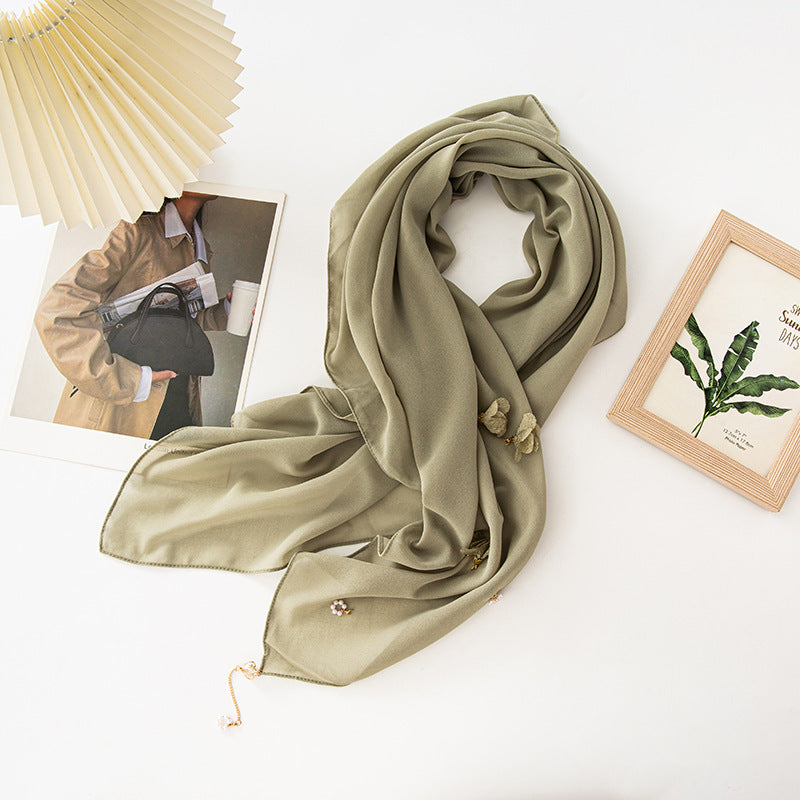 Live Pearl Chiffon Flower Hui Gauze Scarfs