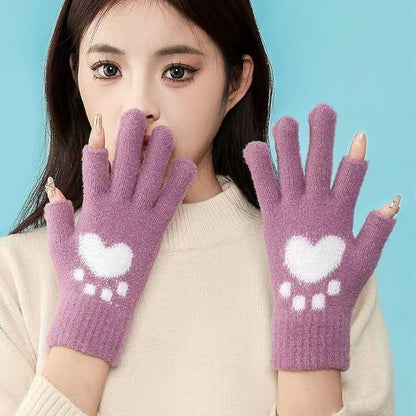 Women's For Thickened Fleece Touch Screen Exposed Gloves