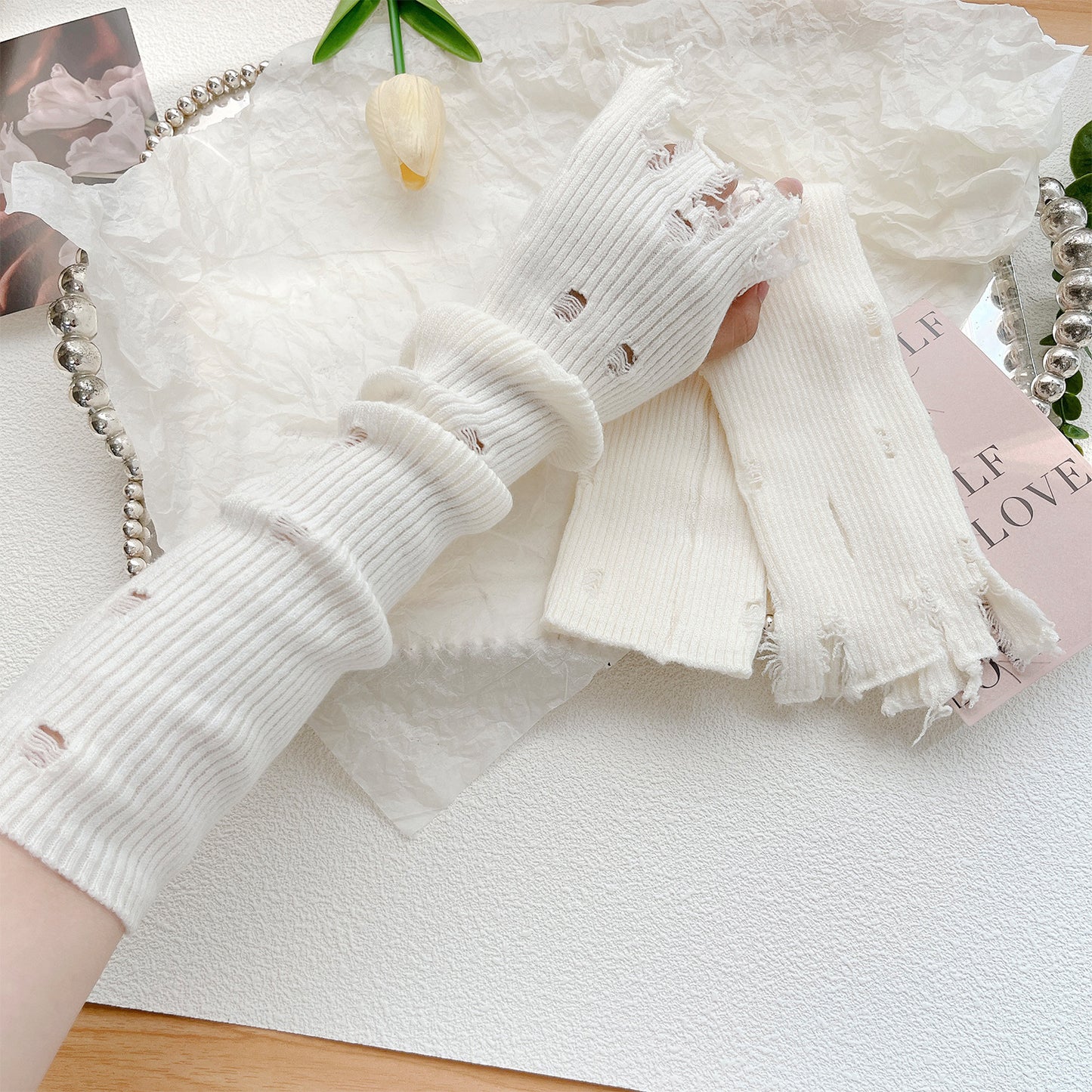 Hole Korean Fingerless Warm Arm Guard Gloves