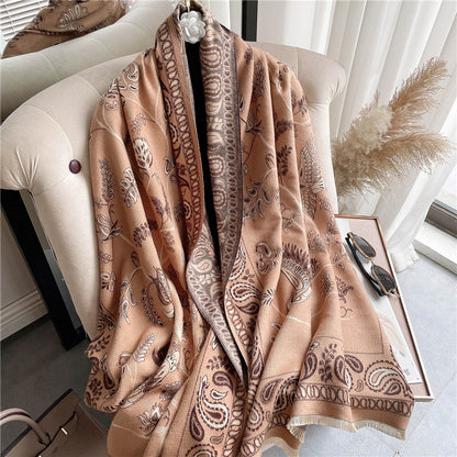 Women's Version Retro Ethnic Style Blue Bird Winter High-grade Scarfs