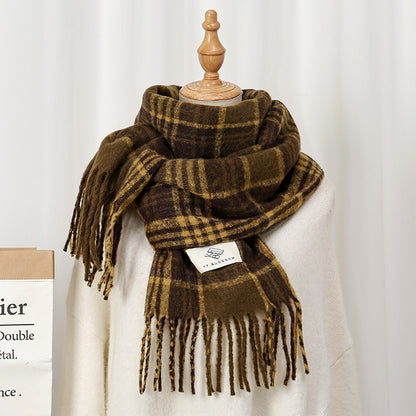 Temperament Wild Mohair Check Winter Soft Glutinous Tassel Scarfs