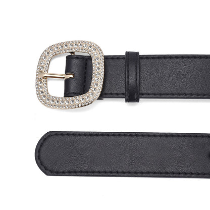 Fashion Square Buckle Rhinestone Inlaid Ladies Versatile Belts