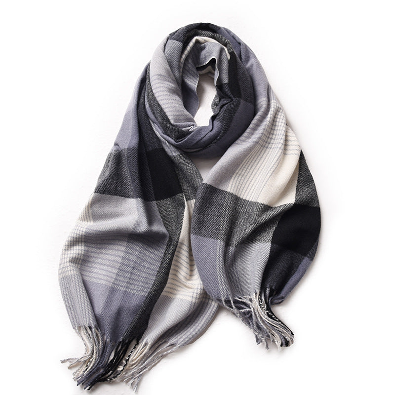 Plaid Tassel Dopamine Shawl Warm Thickened Sky Scarfs