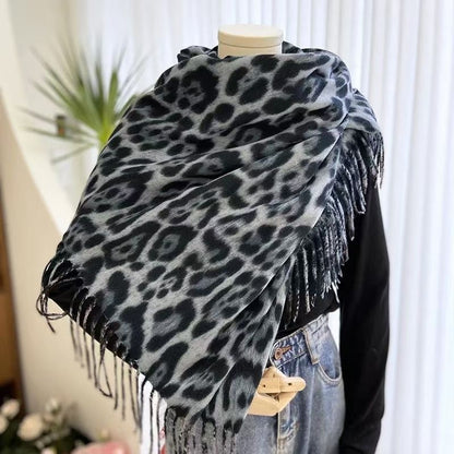 Leopard Print Thick Warm Korean Style Everyday Scarfs