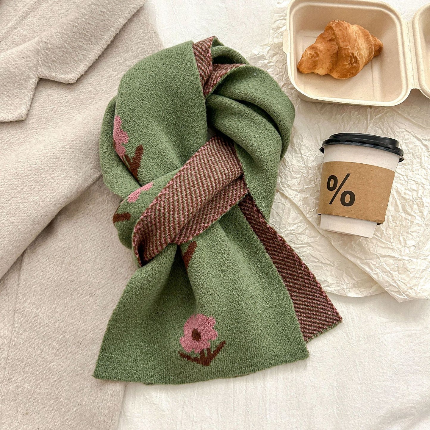 Flower Female Winter Versatile High-grade Style College Scarfs