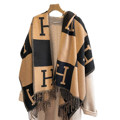 Women's Cored Yarn Winter Double-sided Long Letter Scarfs