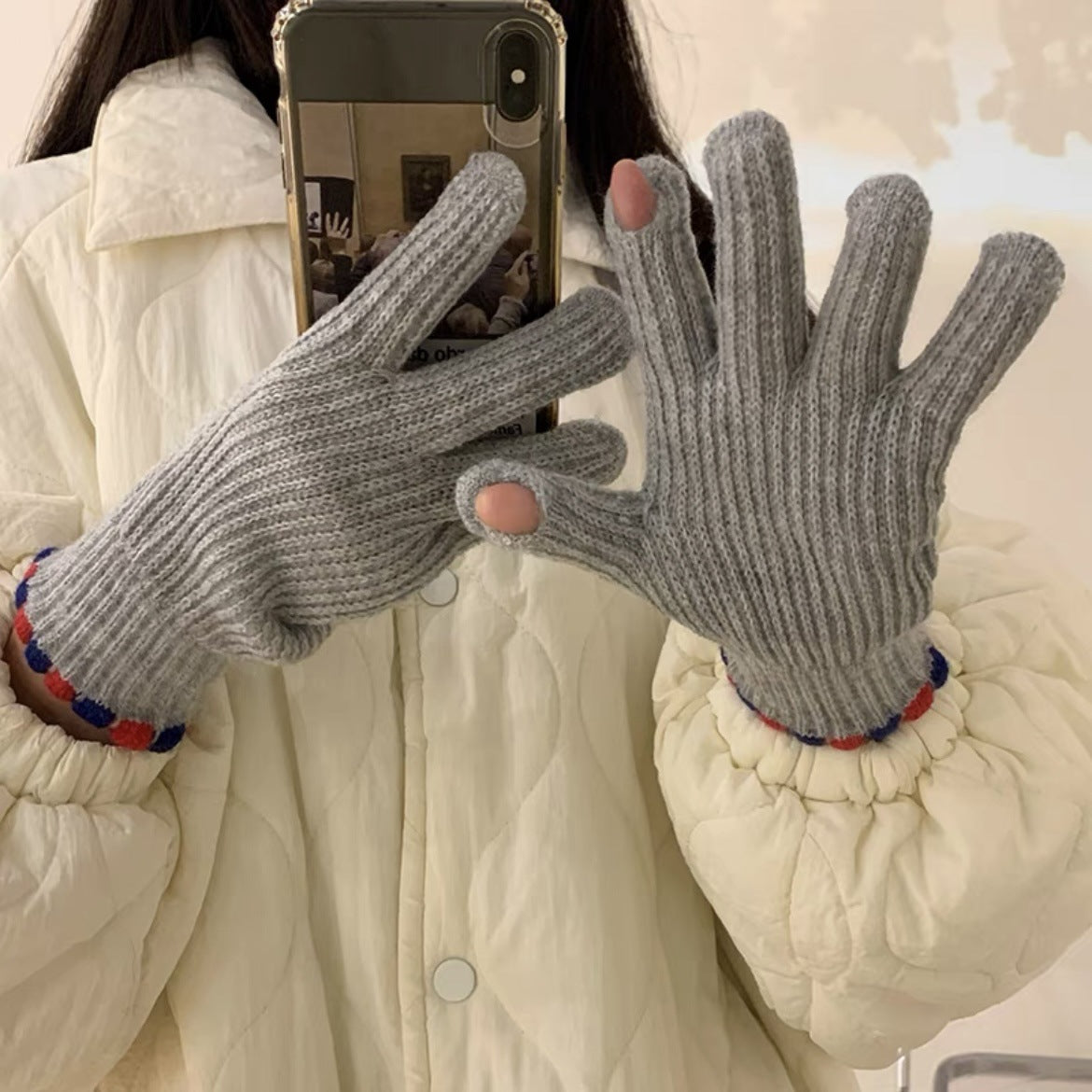 Women's Wool Knitted Solid Color Touch Screen Gloves