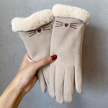 Women's For Winter Fleece-lined Thick Suede Touch Gloves