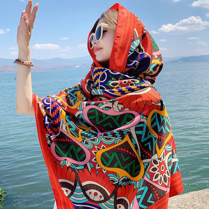 Women's Sunscreen Shawl Yunnan Grassland Travel Wear Silk Seaside Scarfs