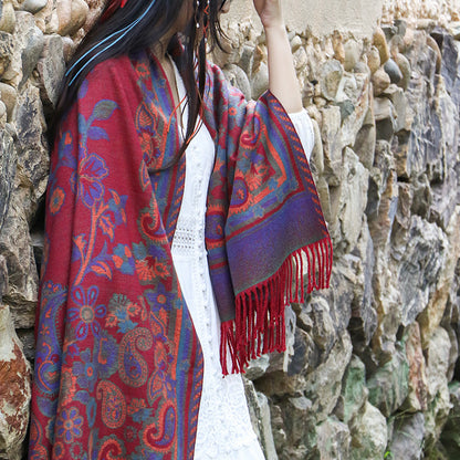 Women's Ethnic Style Cape Shawl Thickened Cashew Pattern Western Scarfs