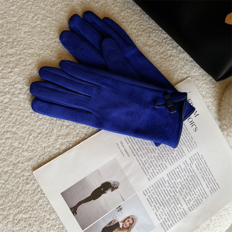 Women's Winter Suede Cycling Open Finger Touch Gloves