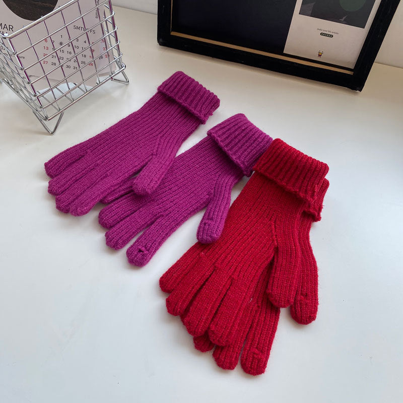 Knitted Five-finger Long Touch Screen Keep Warm Gloves